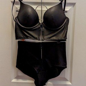 Black push up bra & panty set with jewel zip (Medium)
